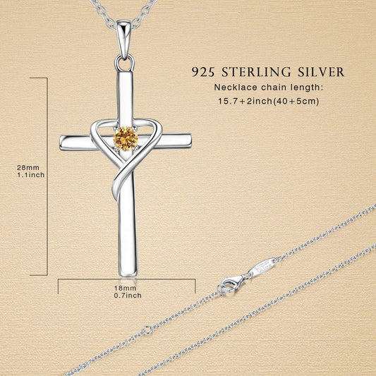 925 Sterling Silver Cross Necklace for Women Men 14K Gold Plated 5A CZ Birthstone Necklaces for Holiday