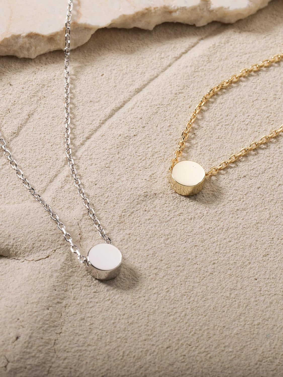 18K Gold Plated Tiny Dot Necklace Circle Star Square Heart Necklaces for Women S925 Sterling Silver Dainty Simple Necklaces for Women Girls Trendy Birthday Gifts